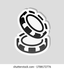 Chip stacks, casino or poker coin. Sticker style with white border and simple shadow on gray background