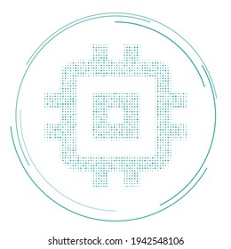 The chip symbol filled with teal dots. Pointillism style. Vector illustration on white background