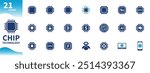 Chip technology icon. Collection of icons about semiconductor chips, CPU, computer technology, artificial intelligence, microchips. Solid vector icons.