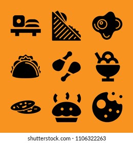 chip, toasted, wrap, delicacy, susi and deli icon vector set. Flat vector design with filled icons. Designed for web and software interfaces