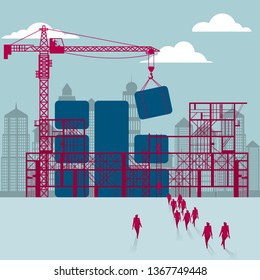 The chip under construction.A group of businessmen walked to the building site.