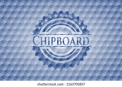 Chipboard blue emblem or badge with abstract geometric polygonal pattern background. Vector Illustration. Detailed. 