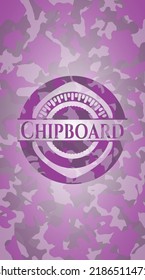 Chipboard pink written on a camo texture. Vector Illustration. Detailed. 