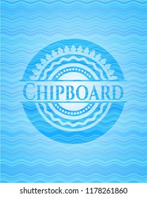 Chipboard sky blue water emblem.