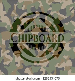 Chipboard written on a camo texture