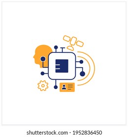 Chipization flat icon. Embedded in persons body. Modern technology. Small information disk.Digital transformation concept.Vector illustration