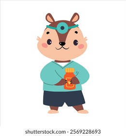 Chipmunk Animal Work in Ambulance and Hospital Vector Illustration