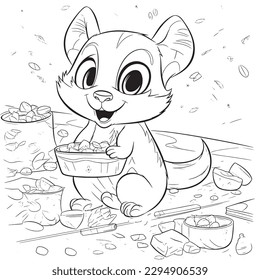 Chipmunk , Black and white coloring pages for kids, simple lines, cartoon style, happy, cute, funny, animal in the world