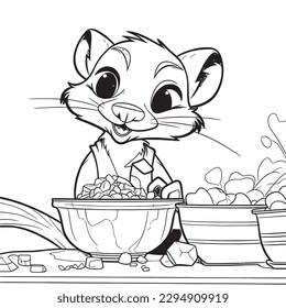 Chipmunk , Black and white coloring pages for kids, simple lines, cartoon style, happy, cute, funny, animal in the world