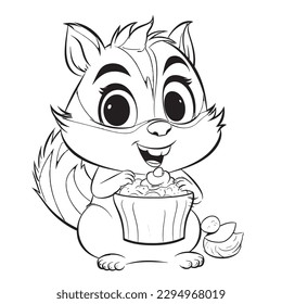 Chipmunk , Black and white coloring pages for kids, simple lines, cartoon style, happy, cute, funny, animal in the world