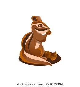 Chipmunk Eating Acorn Simple Flat Vector Illustration On White Background