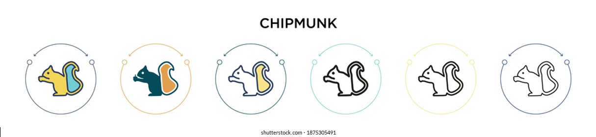 Chipmunk icon in filled, thin line, outline and stroke style. Vector illustration of two colored and black chipmunk vector icons designs can be used for mobile, ui, web