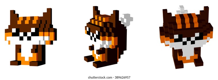Chipmunk icons  3D pixel art   for design project -   vector illutration 