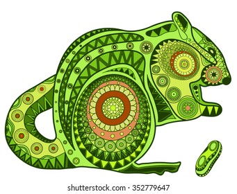 Chipmunk vector abstract green and brown shading sitting sideways and eating nut