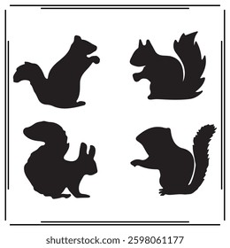 Chipmunk Vector silhouette on white background, 