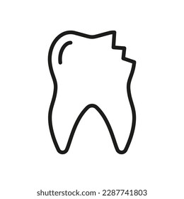 Chipped Tooth Line Icon. Medical Dental Problem Linear Pictogram. Broken Cracked Teeth. Damaged Enamel. Dentistry Outline Symbol. Dental Treatment Sign. Editable Stroke. Isolated Vector Illustration.