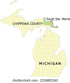 Chippewa County und Stadt Sault Ste. Marie-Lage auf der Michigan-Staatskarte