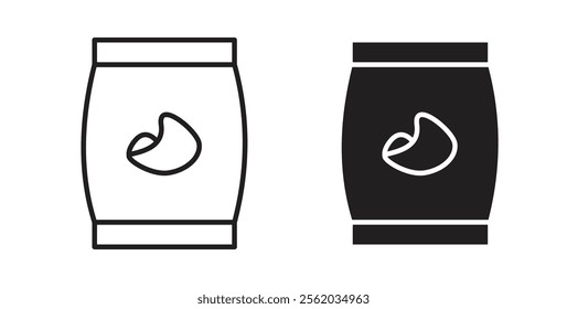 Chips bag icons in flat and line style set.