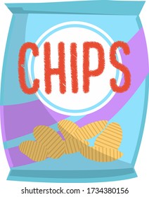 Chips in bag, illustration, vector on white background
