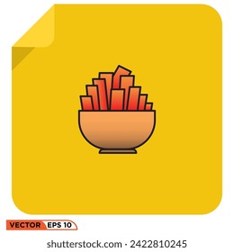 Chips bowl flat icon design vector graphic of template, sign and symbol