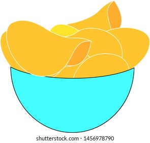 Chips In Bowl, Illustration, Vector On White Background.