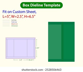 Chips Box L 5, W 2.5, H 6.5 inch Dieline Template. Design Editable Vectoe File