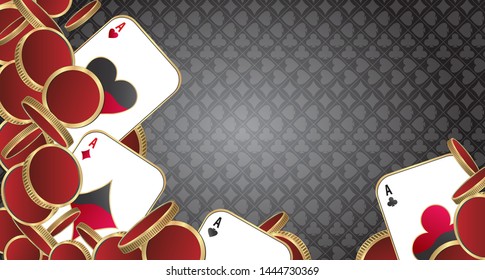 Chips and cards Casino banner. Vector Illustration of Playing Card Suits.Playing cards for casino