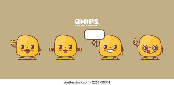 chips cartoon mascot. food vector illustration. with different expressions.