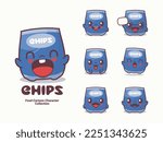 chips cartoon. snack vector illustration with different expressions