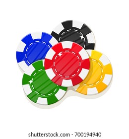 Chips casino cartoon style set isolated. Several multi-colored casino chips for designers and illustrators. Casino big stake in the form of a vector illustration