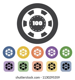 Chips coin icons set. Vector illustration.