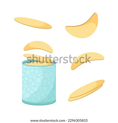 Chips in a container, tube. Pieces, slices. Vector set

