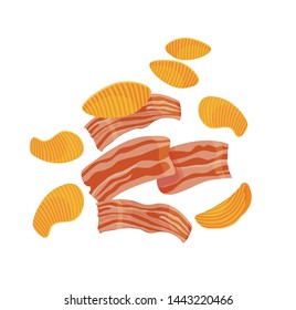 chips with fried bacon vector illustration
