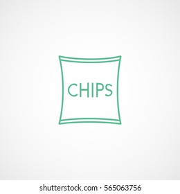 Chips Green Line Icon On White Background