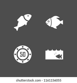 chips icon. 4 chips set with fish and casino token vector icons for web and mobile app