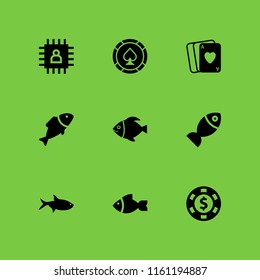 chips icon. 9 chips set with chip, poker chip, casino chip and fish vector icons for web and mobile app