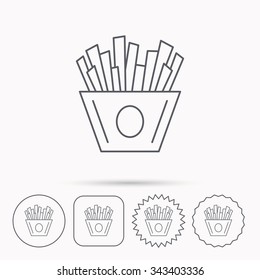 Chips icon. Fries fast food sign. Fried potatoes symbol. Linear circle, square and star buttons with icons.