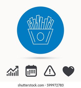Chips icon. Fries fast food sign. Fried potatoes symbol. Calendar, attention sign and growth chart. Button with web icon. Vector