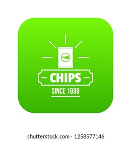 Chips icon green vector isolated on white background