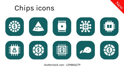  chips icon set. 10 filled chips icons. Simple modern icons about  - Chip, Nachos, Snack, Chips