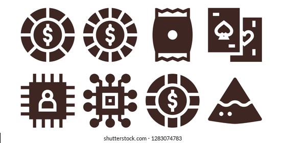  chips icon set. 8 filled chips icons. Simple modern icons about  - Chip, Chips, Snack, Nachos