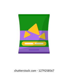 Chips pack illustration. Crunchy, package, packet. Food concept. Vector illustration can be used for topics like snack, supermarket, fast food
