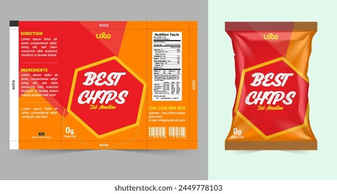 diseño de paquete de chips, bolsos de papel de aluminio aislados sobre fondo blanco en 3d ilustración Vector eps