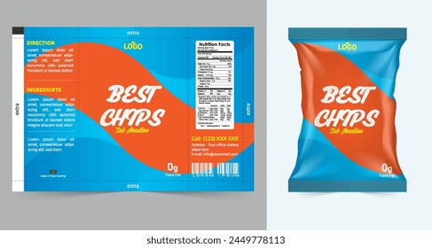 chips package design, foil bags isolated on white background in 3d illustration vector eps