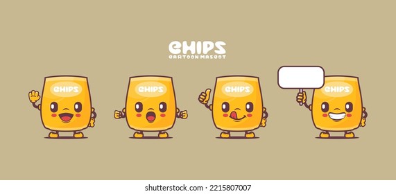 chips packaging cartoon mascot. food vector illustration. with different expressions.