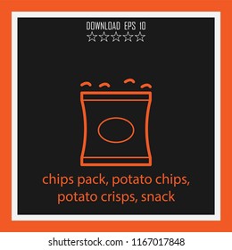 chips pack,!potato chips, potato crisps, snack vector icon