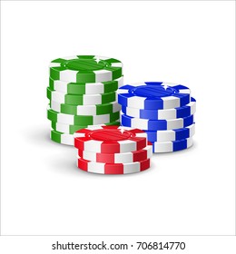 Chips piles cartoon style isolated. Heaps of casino chips of various heights for designers and illustrators. Bunch of stakes in the form of a vector illustration