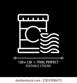 Chips pixel perfect white linear icon for dark theme. Potato crisp. Junk food. Grocery store. Unhealthy snack. Side dish. Thin line illustration. Isolated symbol for night mode. Editable stroke