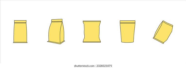 Chips plastic bag icon. food packaging design vector illustration, line art set. Containers, packaging materials for processed and raw foods, beverages. Simple illustration of chips plastic line art 