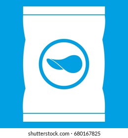 Chips Plastic Bag Icon White Isolated On Blue Background Vector Illustration